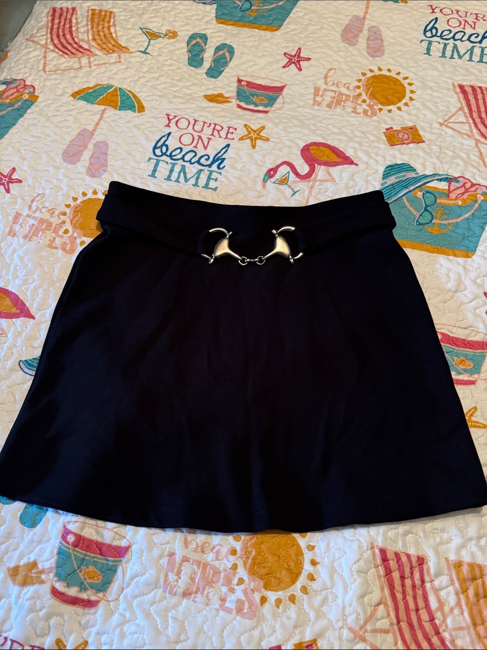 Black Mini Skirt with Silver Belt Accent